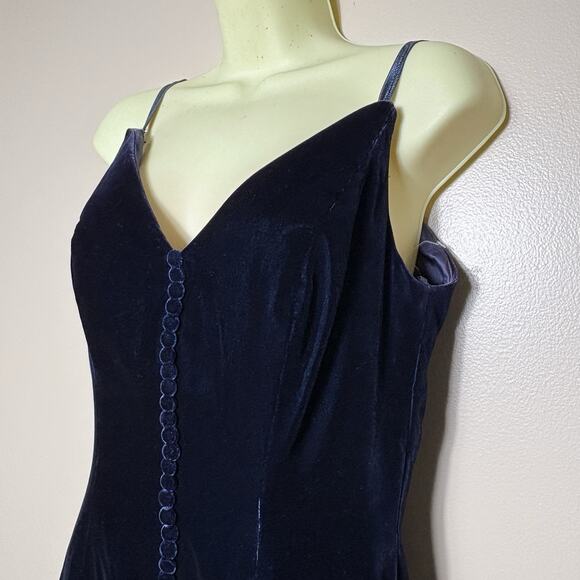 Vintage Victor Costa Velvet Dark Blue Gown Spaghetti Strap Maxi Dress Size 6 USA - Picture 3 of 16
